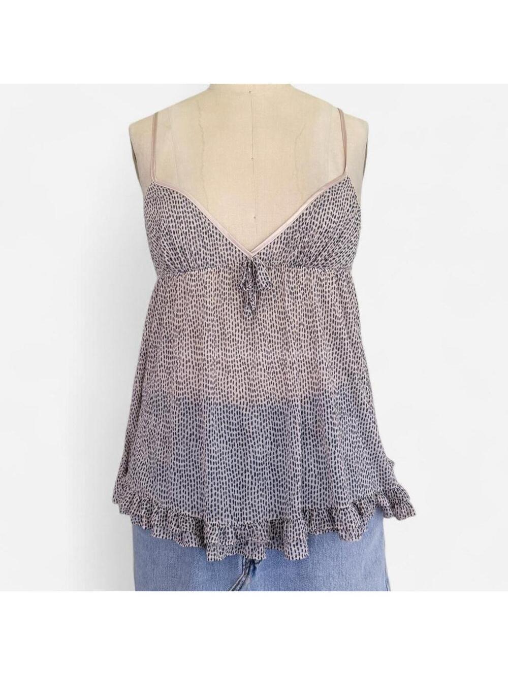 Victoria's Secret Babydoll Cami Cream Dot Print Ruffle